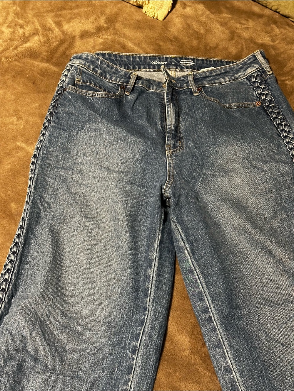 Wide Leg Braid Detail High Rise Jeans